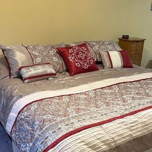 Madison Park Red and Gray Embroidered Comforter Set